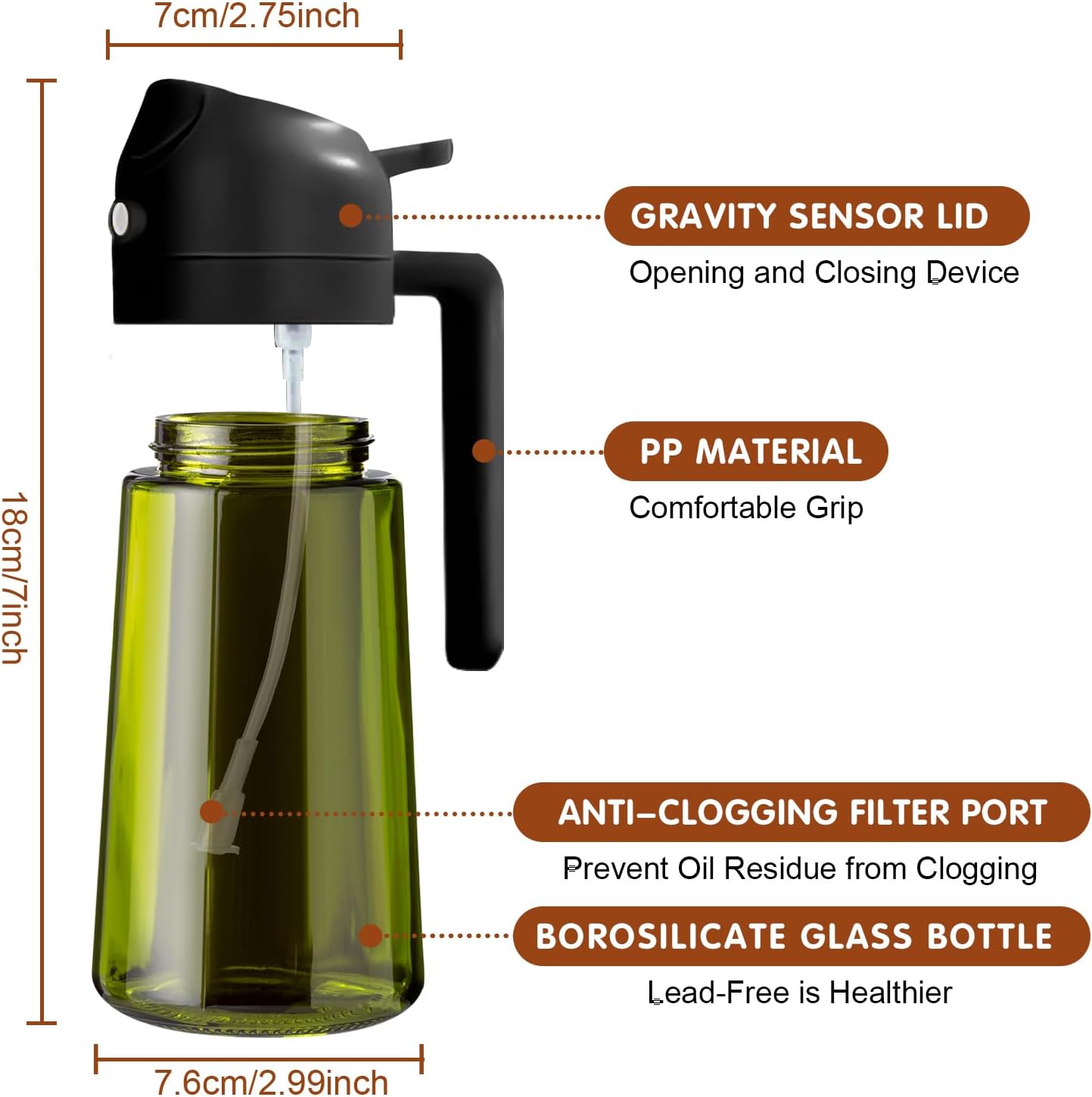 YARRAMATE 2-Pack 16oz Light Blockage Dark Oil Sprayer | Food-Grade Olive Oil Dispenser - Green Glass