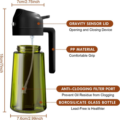 YARRAMATE 2-Pack 16oz Light Blockage Dark Oil Sprayer | Food-Grade Olive Oil Dispenser - Green Glass