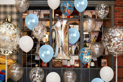 12 Inch 36 Treasures Gifted Metallic Light Blue Balloons - Baby Blue Balloons, Pastel Blue Balloons - Pastel Latex