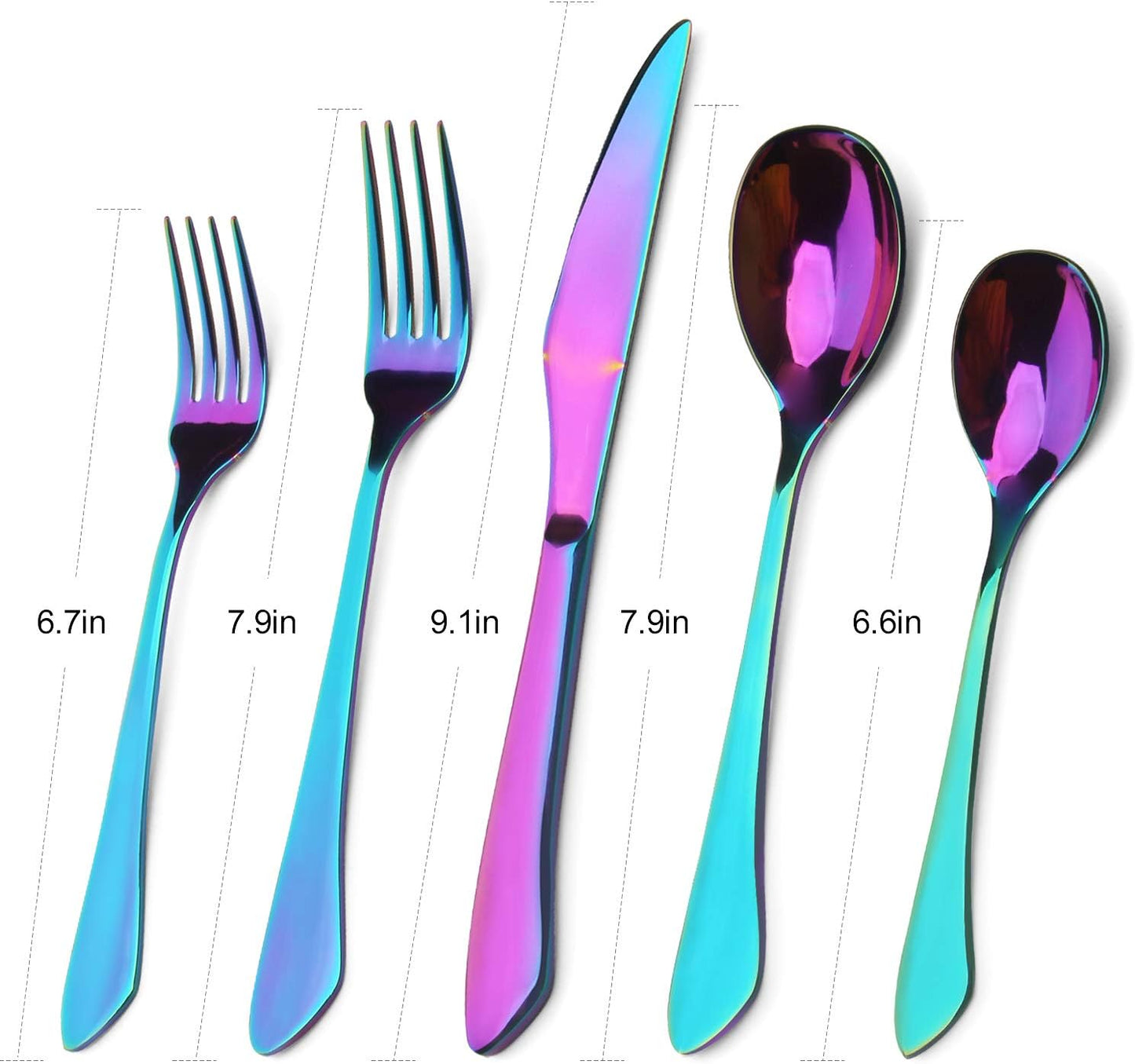Rainbow Silverware Set - 20-Piece Stainless Steel Flatware Set with Round Edge, Service for 4, Dishwasher Safe