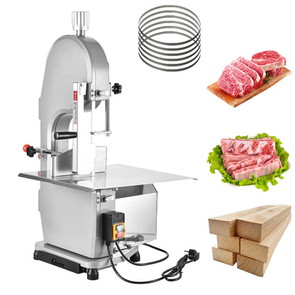 1500W Electric Bone Saw Machine Commercial Electric Meat Bandsaw for Butchering, 18.8" x 14.9" Workbench, 0.4-7.1 Inch Cutting Thickness, Table Sawing for Cutting Rib, Frozen Meat with 5 Saw Blades