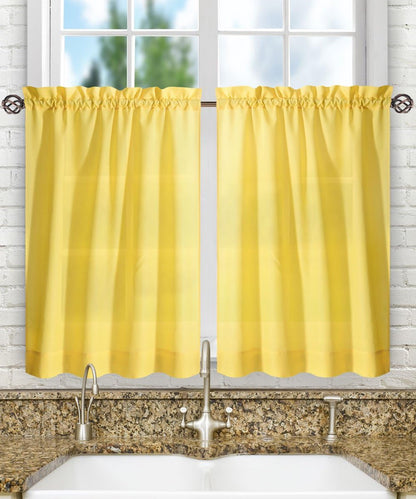 Ellis Curtain Stacey Sheer Tailored Tier Pair Curtains, Yellow, 56" x 30"
