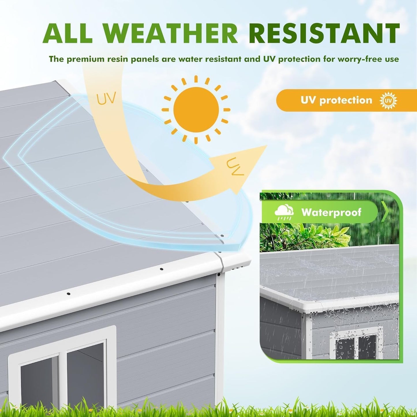 Devoko 6 x 4 FT Plastic Outdoor Storage Shed with Floor, Resin Tool Shed with Window, Outside Waterproof Garden Shed with Lockable Door for Patio, Backyard, Poolside, Light Grey