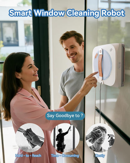 GNOVEL Upgraded Window Cleaning Robot, 10000Pa Strong Suction, 15-Stage Anti-Fall, Smart Path Planning, Edge Detection, App & Remote Control, Automatic Glass Cleaner for High Rise Windows, Glass, Tile