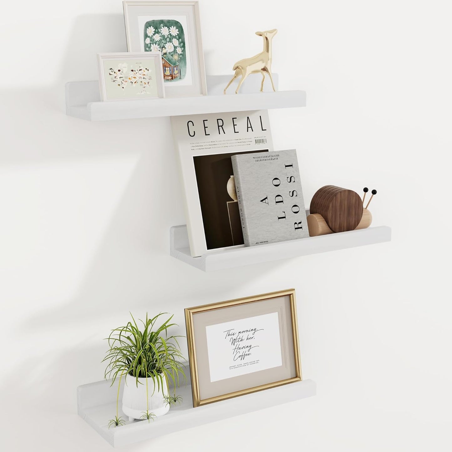 16 inch Set 3, Floating Shelves for Wall, Solid Wood Picture Ledge Shelf for Wall Storage, Nursery Book Shelves