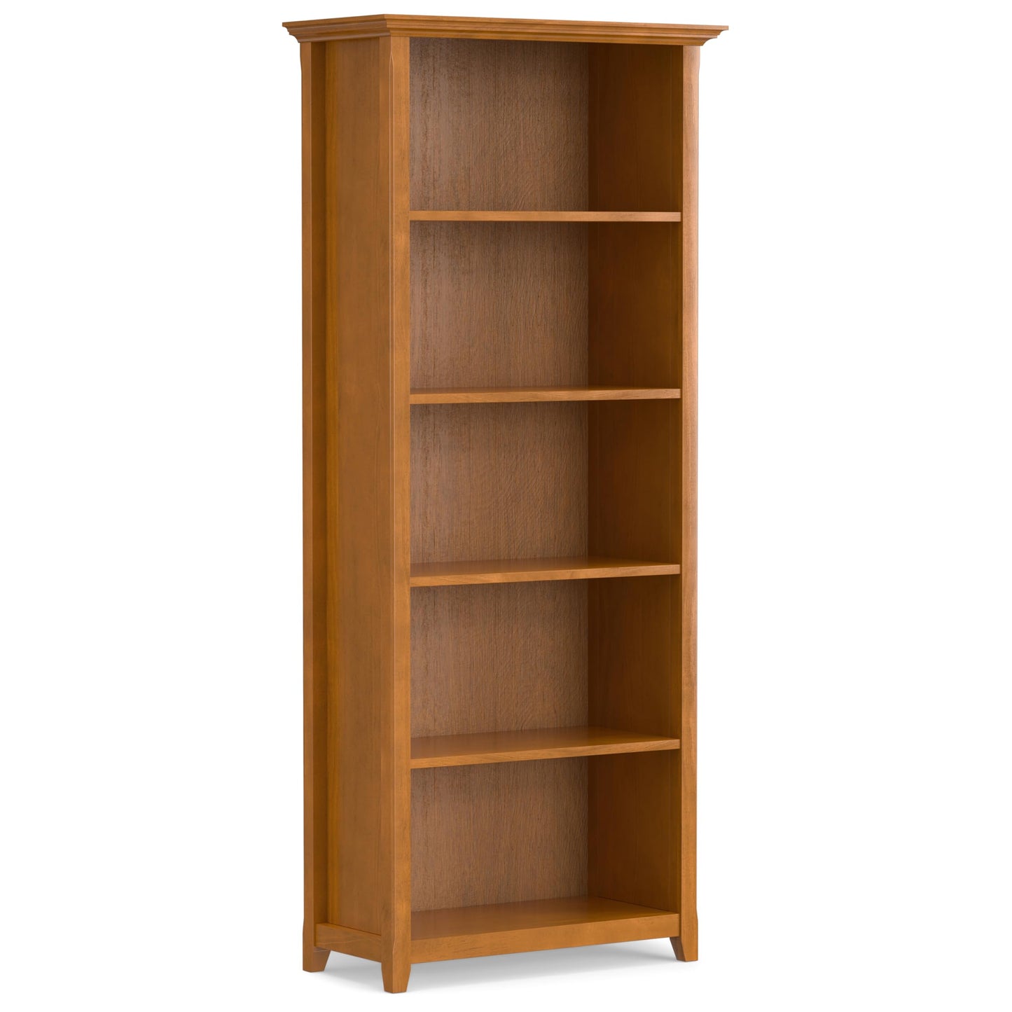 SIMPLIHOME Amherst Bookcase - 70 inch Tall 5-Shelf Solid Wood Bookshelf in Light Golden Brown, Transitional Storage for Living Room, Study Room or Office with Adjustable Shelves and Tapered Legs