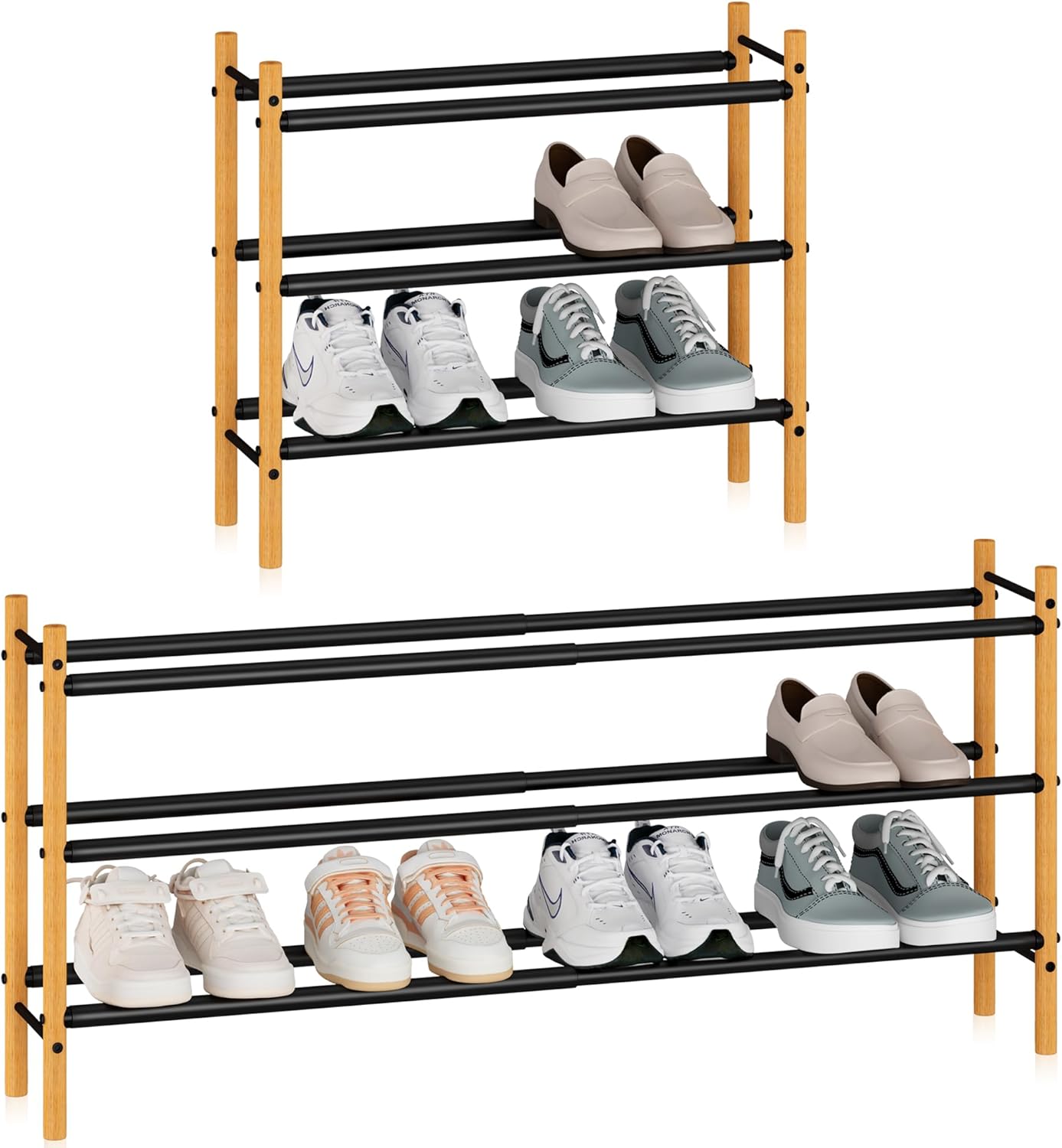 16 Closet, 4 STORAGE MANIAC Expandable Shoe Rack, Pairs Stackable Small Shoe Rack, Metal Adjustable Shoes Organizer