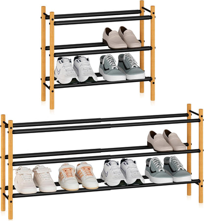 16 Closet, 4 STORAGE MANIAC Expandable Shoe Rack, Pairs Stackable Small Shoe Rack, Metal Adjustable Shoes Organizer