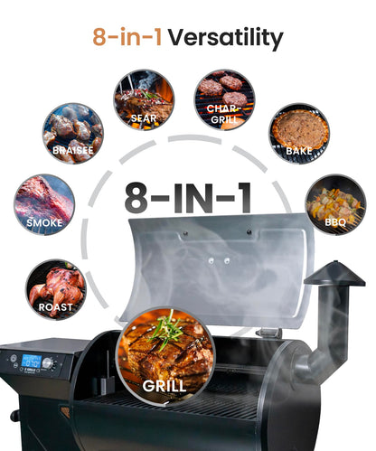 Z GRILLS 450E Pellet Smoker Grill, Upgrade PID 3.0 Temperature Control (180-450°F), 459 SQ.IN Cooking Area, 8 in 1 BBQ Grill,Hopper Cleanout, Meat Probe, Rain Cover, for Backyard Camping