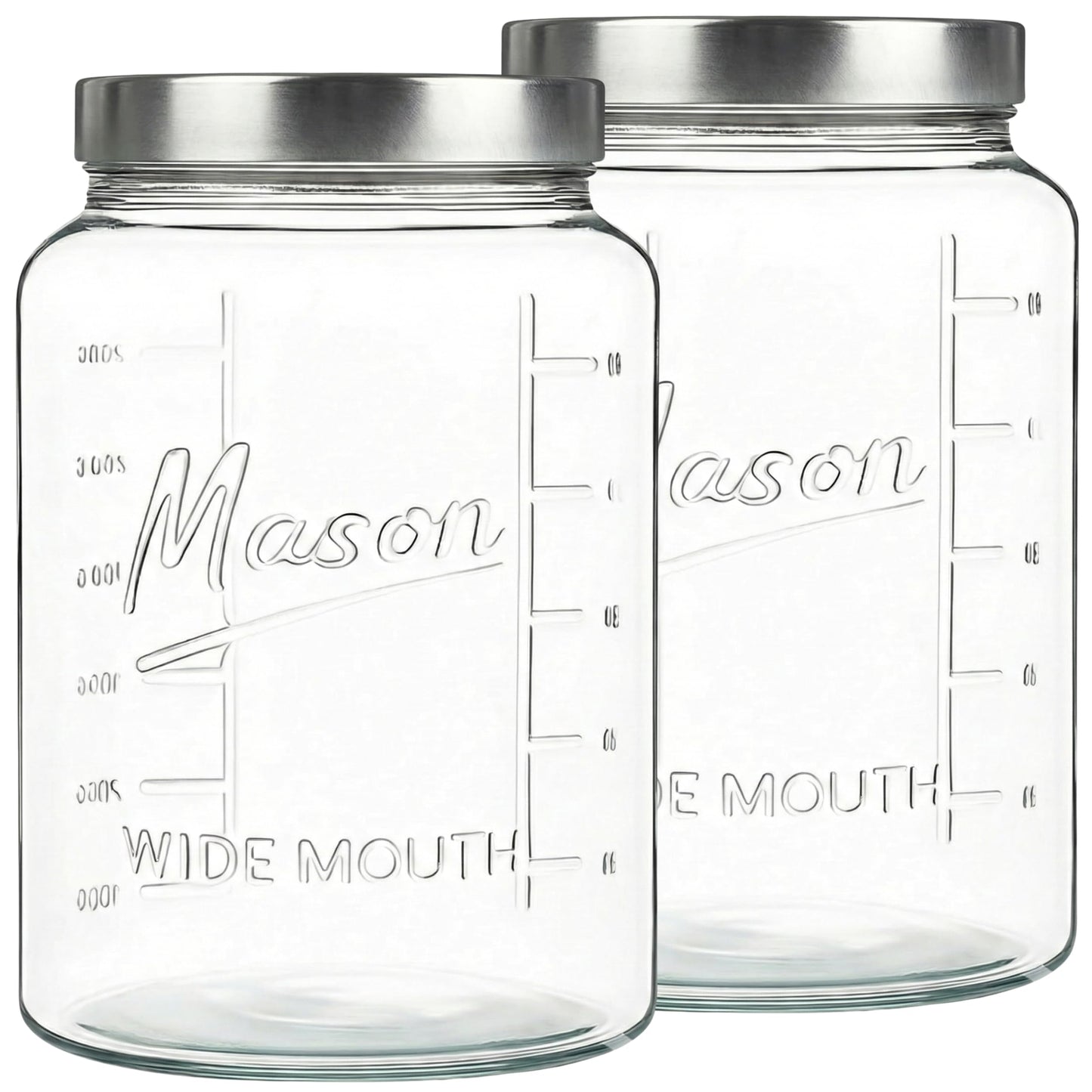 Kitchentoolz Extra Large Mason Jar - 1 Gallon Glass Wide Mouth Jar with Airtight Metal Screw on Lid, Food Storage Container with Measurement Marks For Kitchen Pantry, Pickling, Flour & Sugar Pack of 2