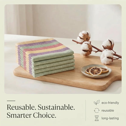 Set 6 20" X30 100% Urban Villa Kitchen Towels Harvest Stripes Dish Towels of Cotton Highly Absorbent Quick Drying Dish