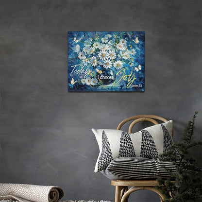 Farmhouse Navy Blue Daisy Flower Decor, Rustic Floral Butterfly Wall Art Canvas Painting Prints for Bathroom Bedroom