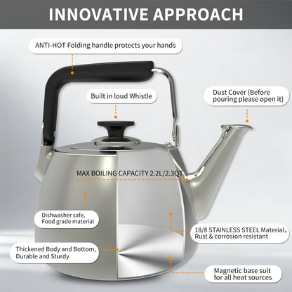 SADOMAIN Tea Kettle, Whistling Stovetop Tea Kettle, Large Capacity Teapot Suits for All Heat Source, Professional Fast Heat Technique Teapot with Thick Body and Bottom, Durable and Sturdy Tea Pot