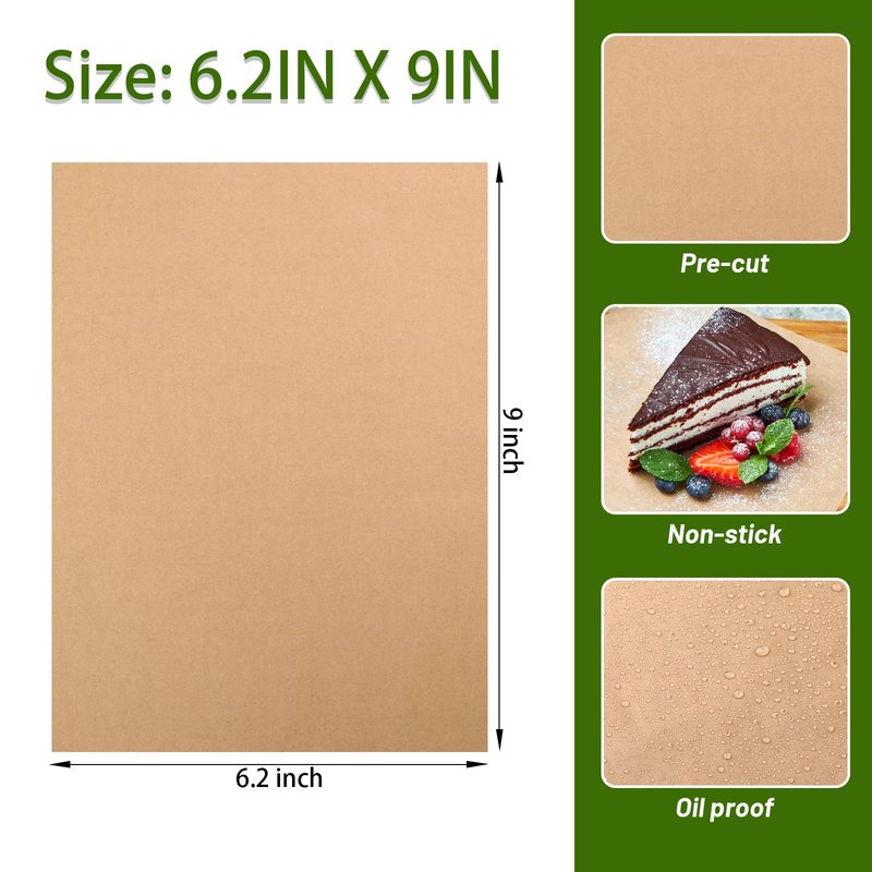 WMKGG 100 PCS Parchment Paper Sheets, 9" x 6.2" Non-Stick Precut Baking Parchment, for Baking Grilling Air Fryer Steaming Bread Cakes Cookies and More(Unbleached)
