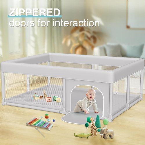 Hiaksedt Large Baby Playpen - Sturdy Safety Play Yard for Indoor & Outdoor Use | 65x50 Inch with Zipper Gate