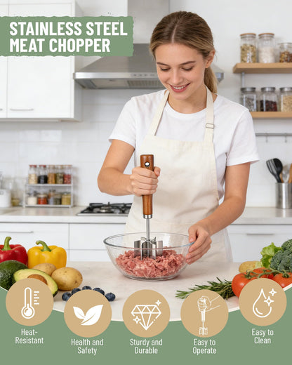 Meat Chopper Stainless Steel Masher: Hamburger Smasher Tool with Heat Resistant 6 Curve Blades - Burger Shredderfor Ground Beef Grinder & Potato Mix Kitchen Gadgets