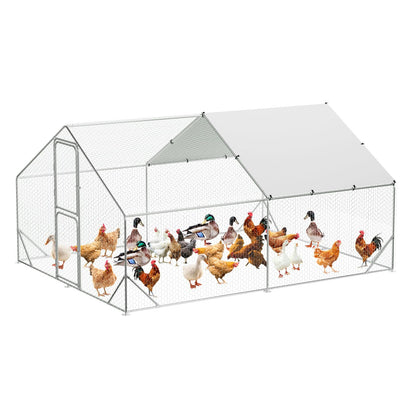 13.1' L x 9.8' W x 6.6' H Large Metal Chicken Coop, Outdoor Chicken Run with Cover and Double Door for Backyard Farm Yard
