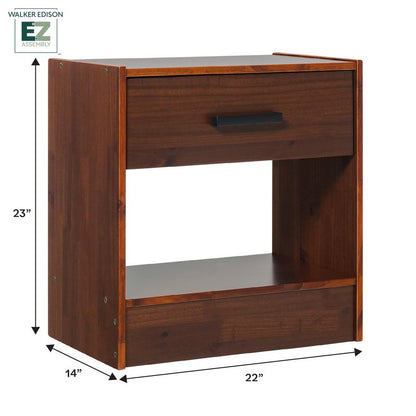 Walker Edison Easy Assembly™ Solid Wood 1-Drawer Nightstand with Handle Walnut
