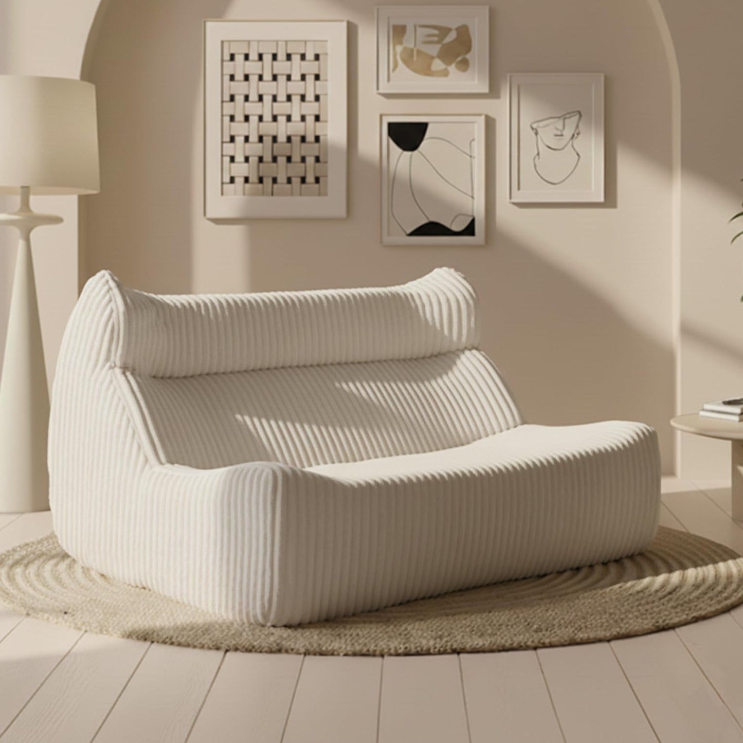 Ayiseedmid Lazy Floor Sofa, Comfy Sofa, Big Bean Bag Chairs,Fireside Chair for Living Room, Bedroom, Office (White, Loveseat)