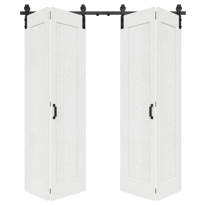 64" x 84" 1 Panel Bifold Barn Door, 72" Track Kit for 4 Closet Doors, Pre-Assembled Panel Bi-fold Barn Door for Pantry, Primed White Finish with Water-Resistant and Scratch-Resistant, Paintable