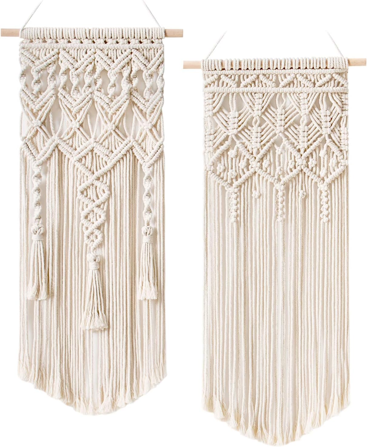 2 28" 13" Mkono Pcs Macrame Woven Wall Hanging Boho Chic Geometric Art Decor - Beautiful Bedroom Nursery Apartment Home