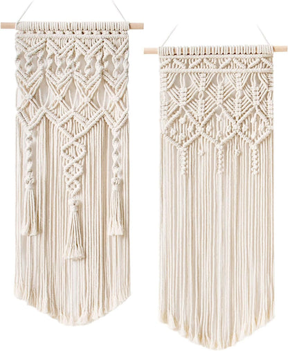 2 28" 13" Mkono Pcs Macrame Woven Wall Hanging Boho Chic Geometric Art Decor - Beautiful Bedroom Nursery Apartment Home