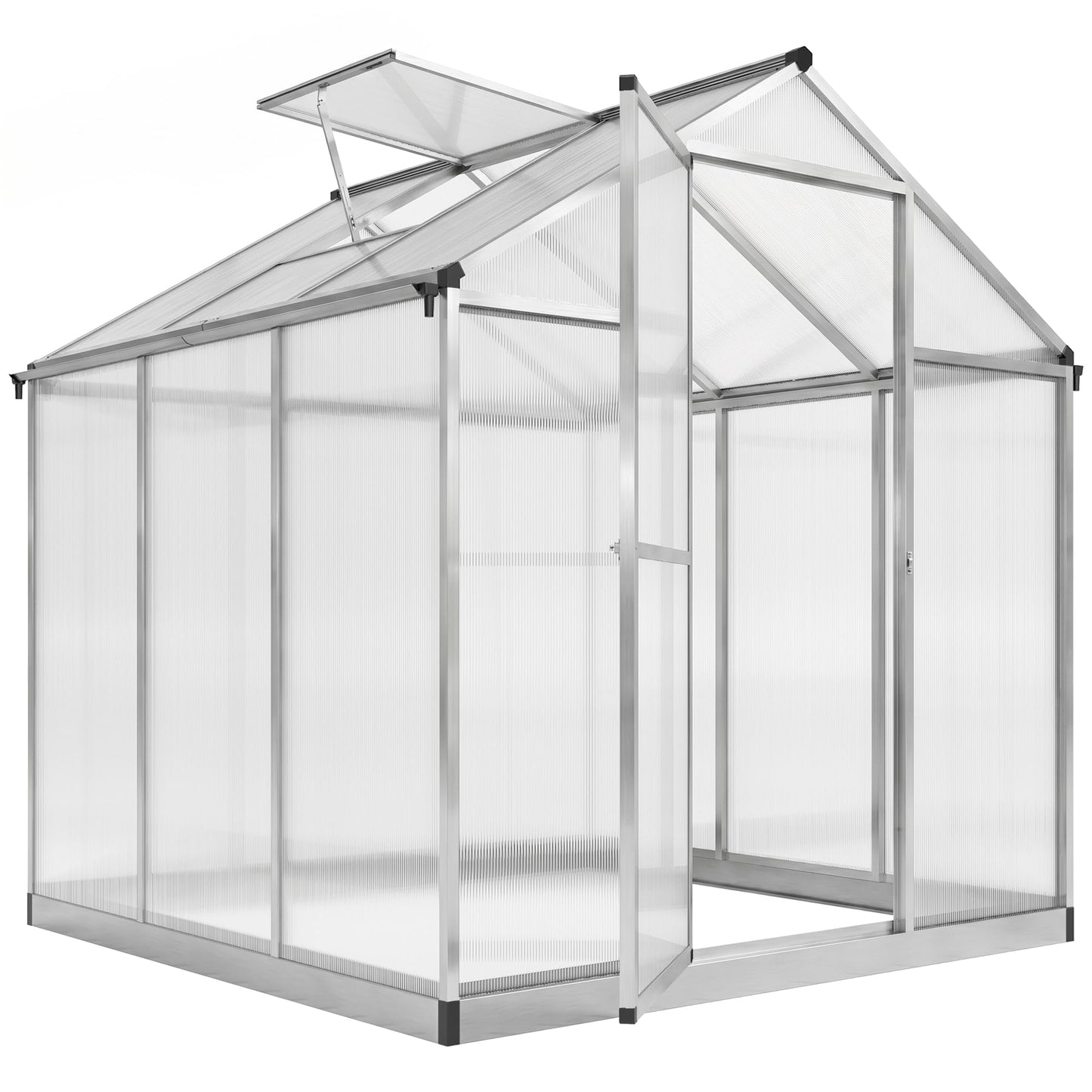 Outsunny 8' x 6' Greenhouse for Outdoors, Polycarbonate Greenhouse with Rain Gutter and Roof Vent, Aluminum Walk-in Green Houses for Outside Patio Backyard Garden