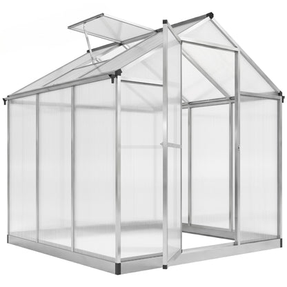 Outsunny 8' x 6' Greenhouse for Outdoors, Polycarbonate Greenhouse with Rain Gutter and Roof Vent, Aluminum Walk-in Green Houses for Outside Patio Backyard Garden
