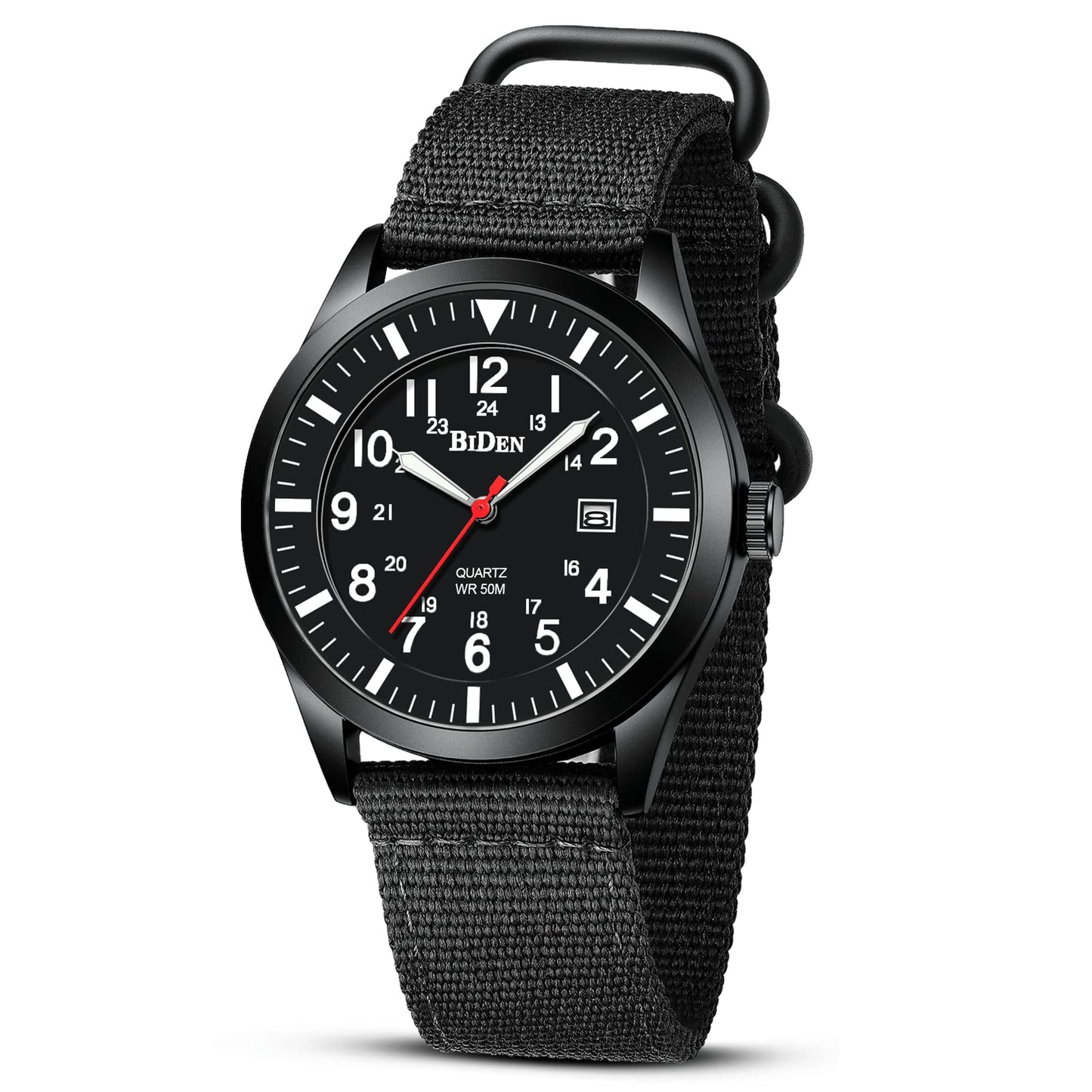 HANPOSH Mens Watches Military Army Analog Quartz Sports Waterproof Wrist Watch for Men with Date Display Nylon Strap Tactical Field