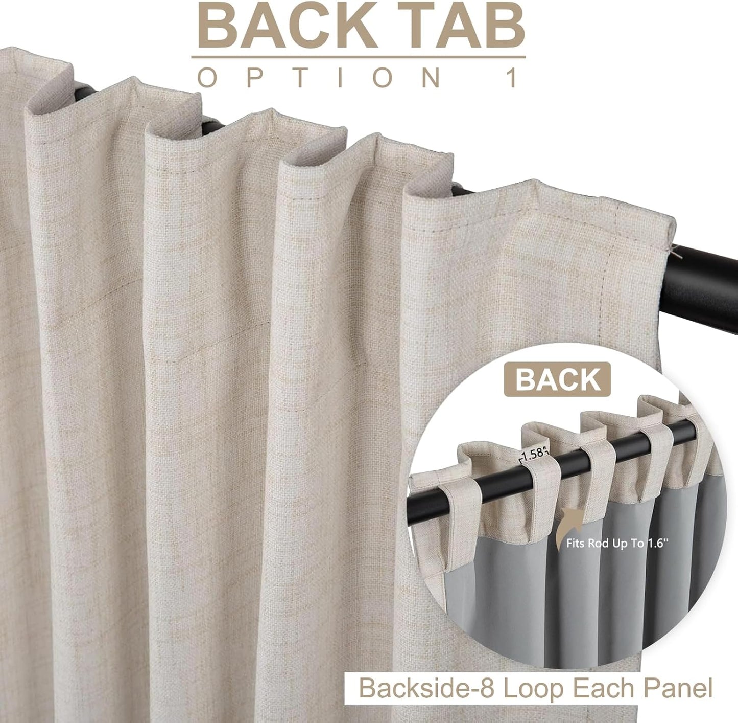 Skiennix 100% Blackout Linen Curtains - Thermal Insulated Drapes for Bedroom | 96" Long, Cream