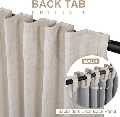 Skiennix 100% Blackout Linen Curtains - Thermal Insulated Drapes for Bedroom | 96" Long, Cream