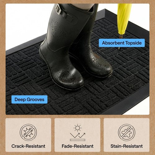 GORILLA GRIP Waterproof All-Season WeatherMAX Doormat - 58x34" Natural Rubber, Stain & Fade Resistant, Easy Clean Black Maze