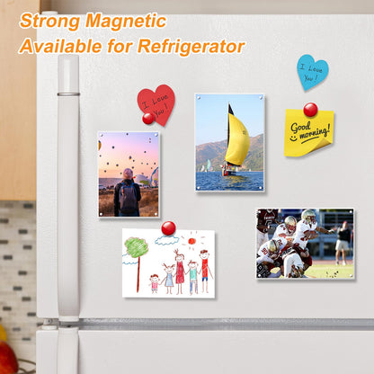 laapee 3 Pack 6x8 Magnetic Acrylic Picture Frame, Clear Double Sided Frame with Base, Frameless Floating Lucite Photo Frame Stands on Desk Table Horizontally or Vertically