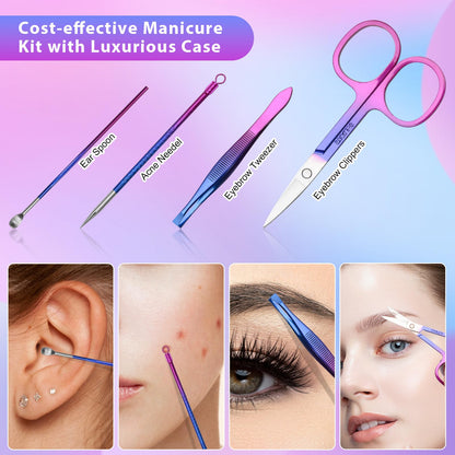 CGBE Manicure Set Nail Clippers Pedicure Kit Men Women Grooming kit Manicure Professional Nail Care Tools Gift 12Pcs with Luxurious Travel Case