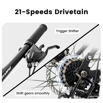 Ecarpat Full Dual Suspension 26 Inch Mountain Bike, 21-Speed Disc Brake, Front Fork Rear Shock Absorber Carbon Steel Frame Mountain Bike, Mens Womens Trail Commuter City Bicycles