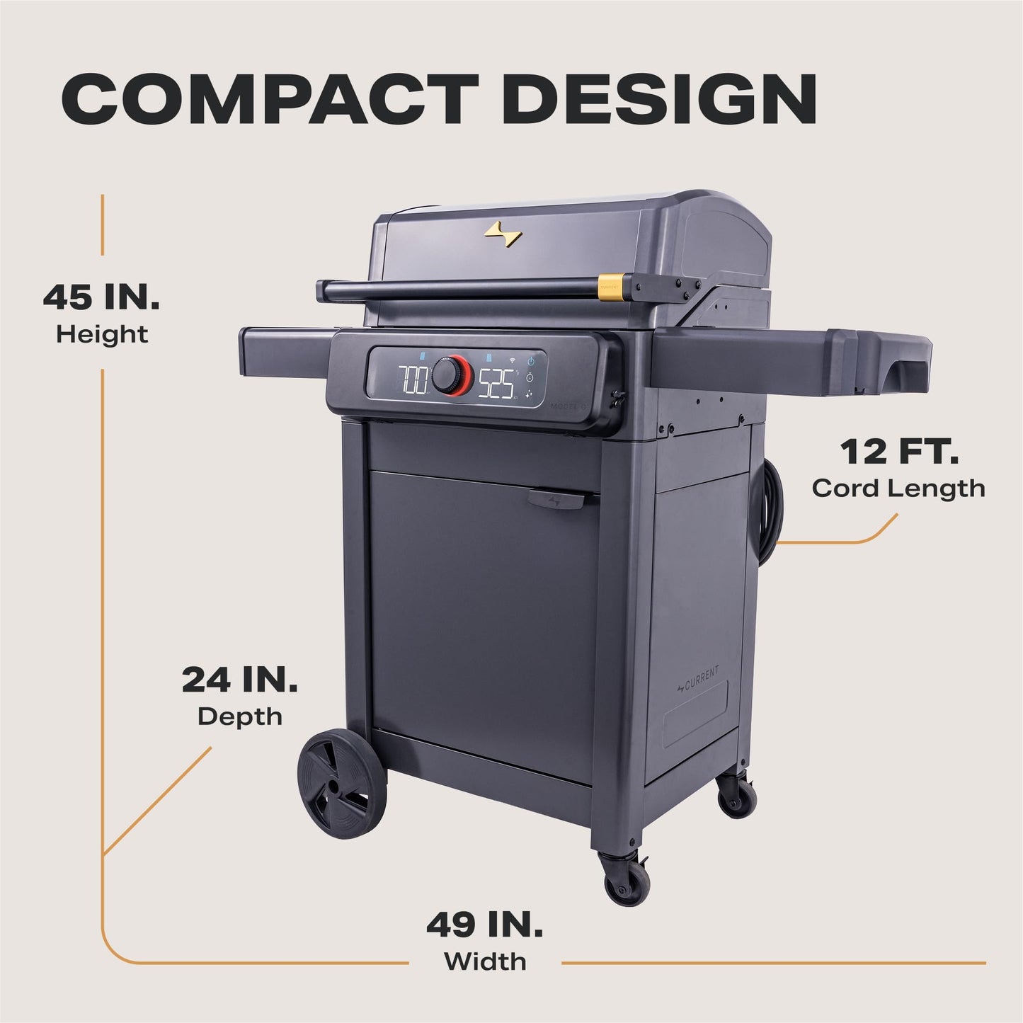 Current Model G Dual Zone Grill, Smart Electric Outdoor Grill with 200-700°F Range for Searing & Roasting, Digital Precision, Independent Heat Zones, Apartment-Friendly & Weather-Resistant, Moon Dust