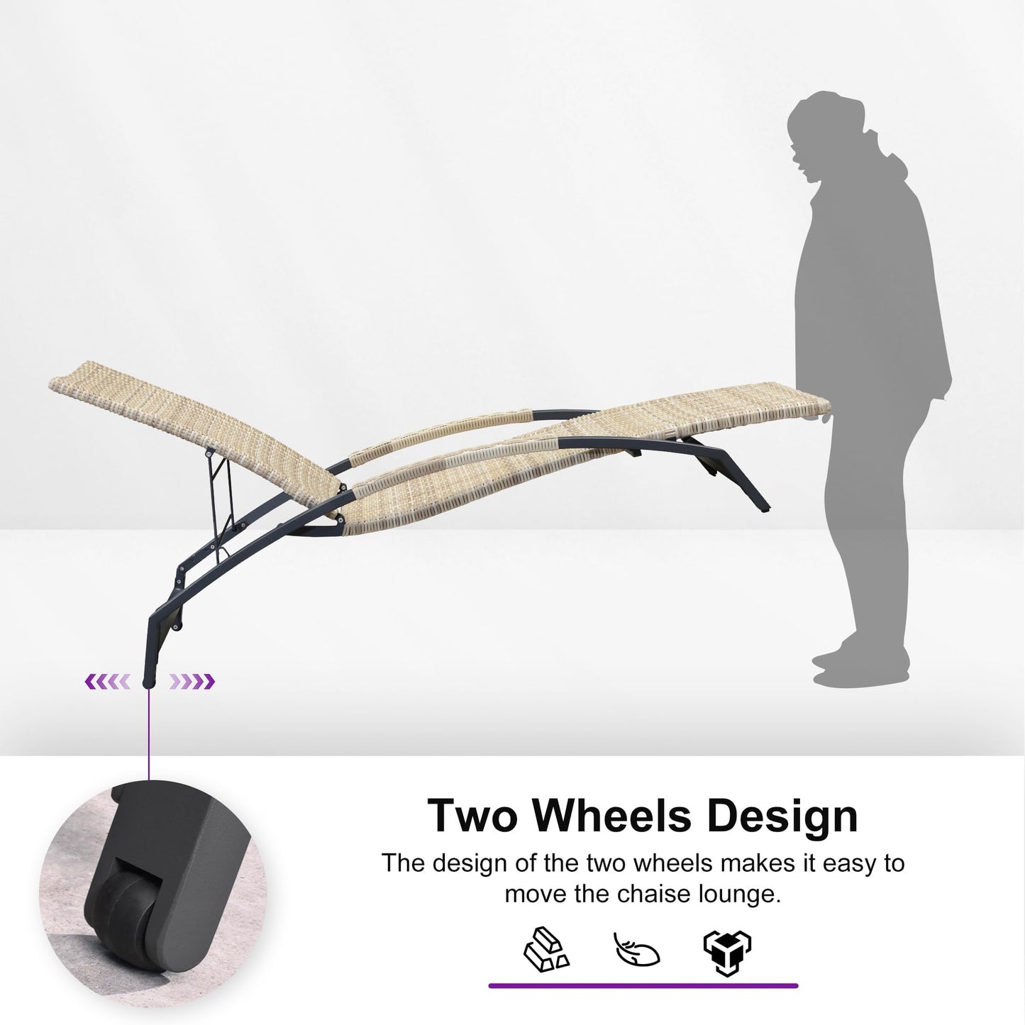 PURPLE LEAF Patio Chaise Lounge Chair Set of 2 Wicker Adjustable Recliner Tanning Chair for Outdoor Pool Beach Poolside Sunbathing Lounger Beige
