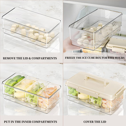MANO 2pack Chilled Condiment Caddy with Lid Iced Snackle Box Container for Fruit Veggie Serving Tray with Handle Divided Garnish Tray Server Outdoor Camping Picnic Fridge Storage white