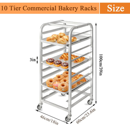 Zocgioe 10/20Tier Bun Pan Rack, Commercial Bakery Racks with Brake Wheels, Bread Baking Speed Rack for Cooling, Kitchen Tiered Rolling Cart, for Kitchen, Restaurant, Cafeteria, Pizzeria,10Tier