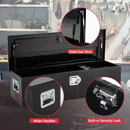 ExploreHorizon 39 Inch Aluminum Truck Tool Box, Truck Bed Storage Box With Security Lock and Wider Handles, Heavy Duty Waterproof Tool Box Organizer Chest for Pick Up Truck Rv Trailer - Black