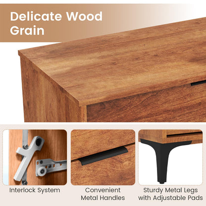 Giantex Wooden 6-Drawer Storage Cabinet w/Anti-Tip Kit & Sturdy Metal Legs, 59” Mid-Century Modern Storage Organizer for Hallway, Kitchen, Living Room, Entryway