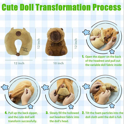 hrabykt Capybara Travel Pillow for Kids & Adults Car Neck Pillow Memory Cotton U-Shaped Neck Pillow Soft Head Support Travel Accessories for Airplane Car Train Bus Airplane Pillow