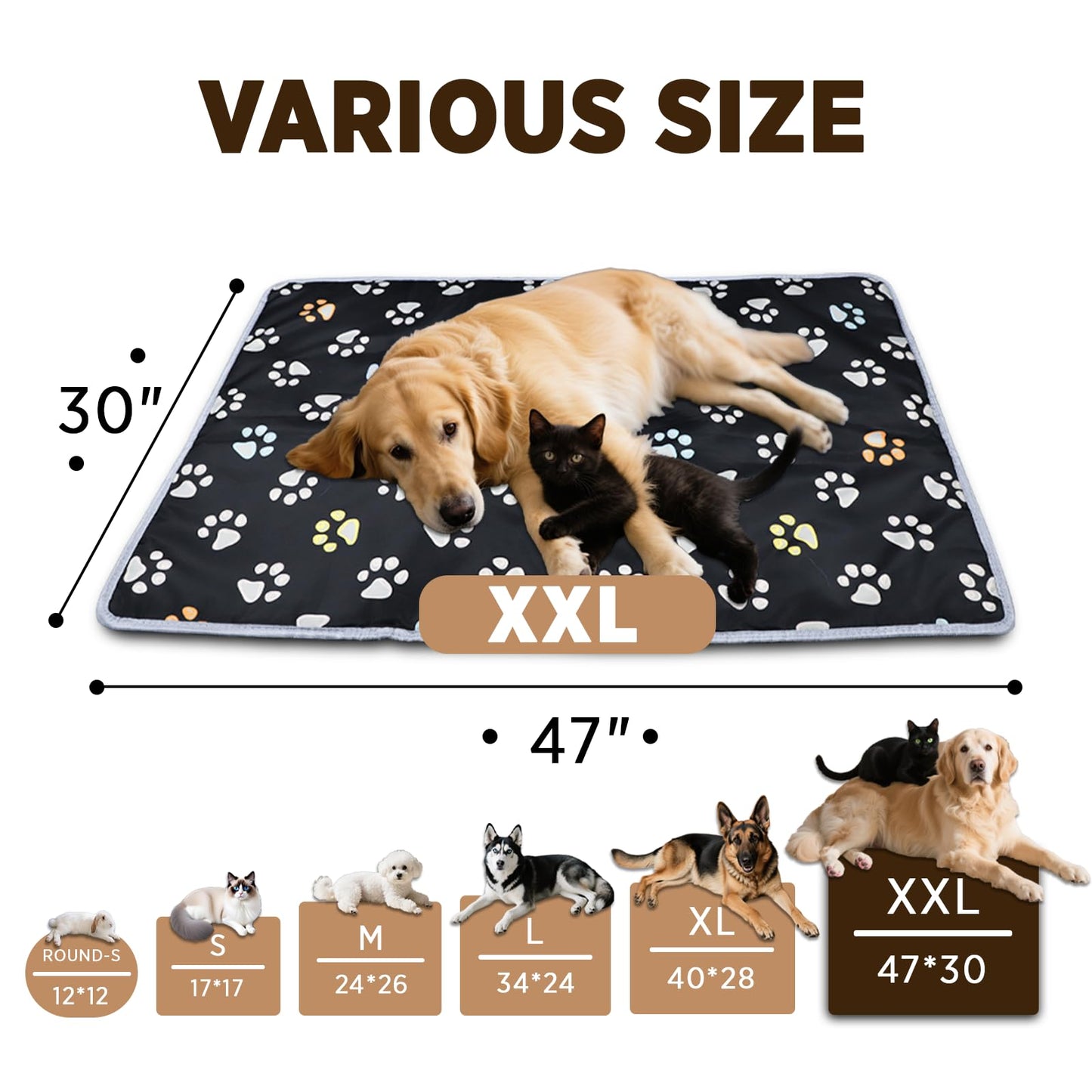 furrybaby Pet Heating Pad, Waterproof Dog Heating Pad Mat for Cat with Durable Anti-Bite Tube Indoor for Puppies Dogs Cats (1 Pack Black, 17 X 17in, Temp Adjustable)