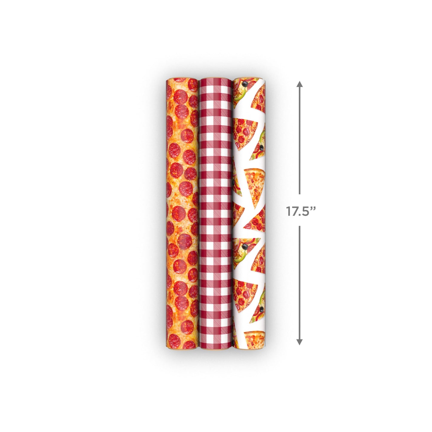 Hallmark Pizza Scented Wrapping Paper Mini Rolls, 3-Pack (Pepperoni, Pizza Slices, Red Gingham Tablecloth) for Birthdays, Graduations, Father's Day, Any Occasion - 45 Sq. Ft. Total
