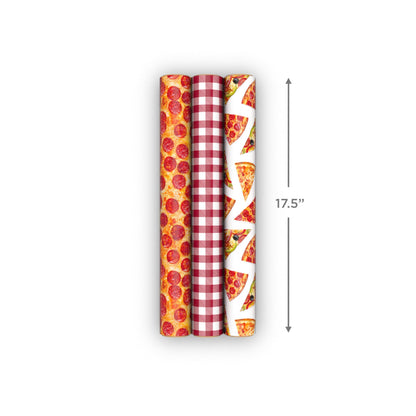 Hallmark Pizza Scented Wrapping Paper Mini Rolls, 3-Pack (Pepperoni, Pizza Slices, Red Gingham Tablecloth) for Birthdays, Graduations, Father's Day, Any Occasion - 45 Sq. Ft. Total