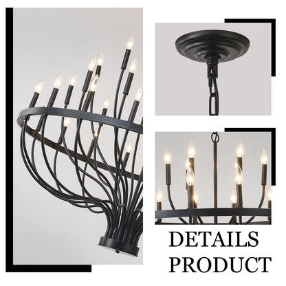 HHR 48-Inch Farmhouse Foyer Chandelier Entryway High Ceiling, 33-Light Candle Chandelier Light Fixtures Modern Black Chandeliers for Dining Room Bedroom Hallway Kitchen Living Room
