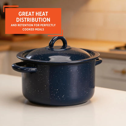 IMUSA USA C20666-1062810W Speckled Enamel Stock Pot with Lid, 4 Quart, Blue