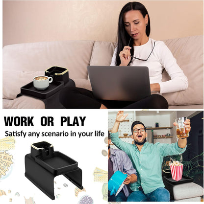 Tessco 2 Pack Couch Cup Holder, Anti Slip Recliner Table Tray for Couch Armrest, Black