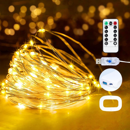 1Pack Lights,16ft 50 8 USB Plug in Fairy String LED Copper with Remote and Timer, Modes Waterproof Twinkle String