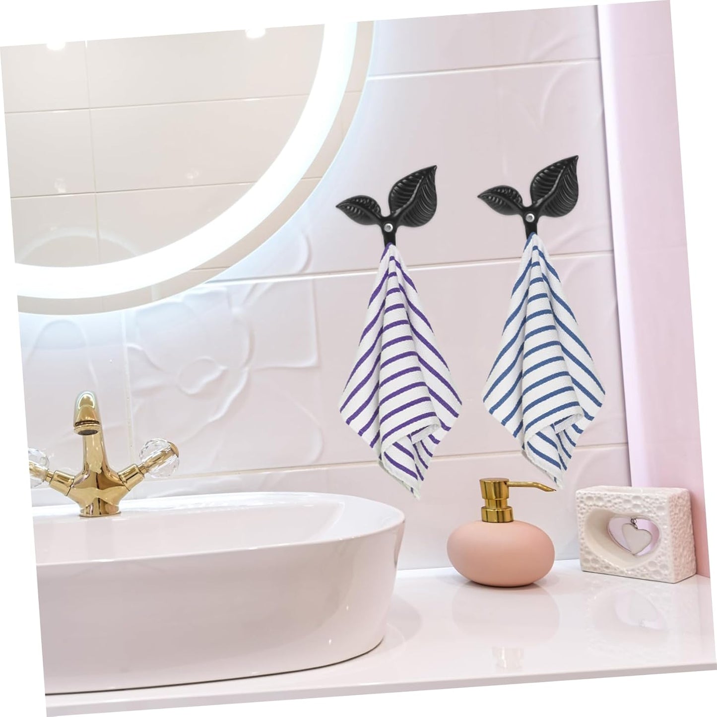 4pcs Bathroom Door Hooks, Entryway Key Hook Wall Coat Hooks, Decorative Iron Art Hook Leaf Shaped